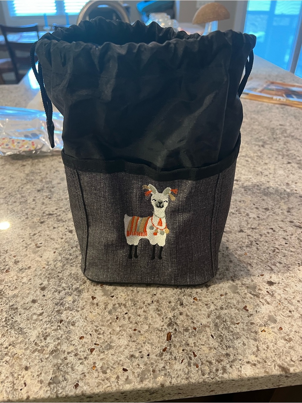Thirty-One Mini Cinch Drawstring Cube with Embroidered White Llama